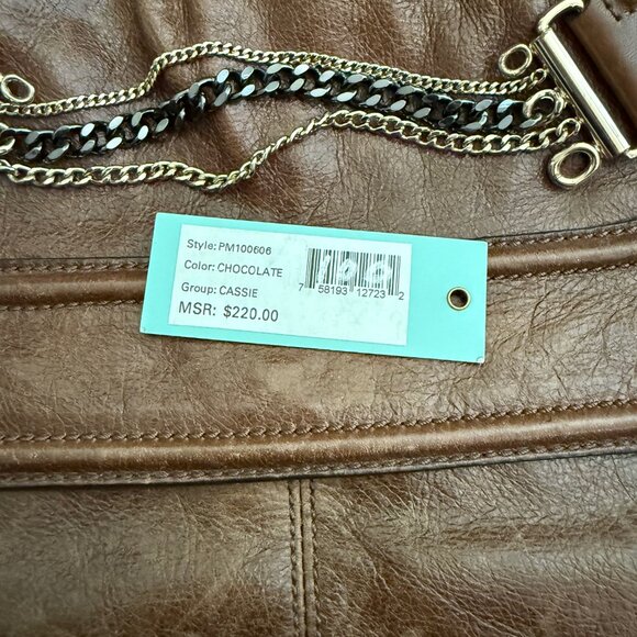 Guess Marciano Cassie Chocolate Leather Shoulder Bag with Chain Detail - Picture 3 of 13